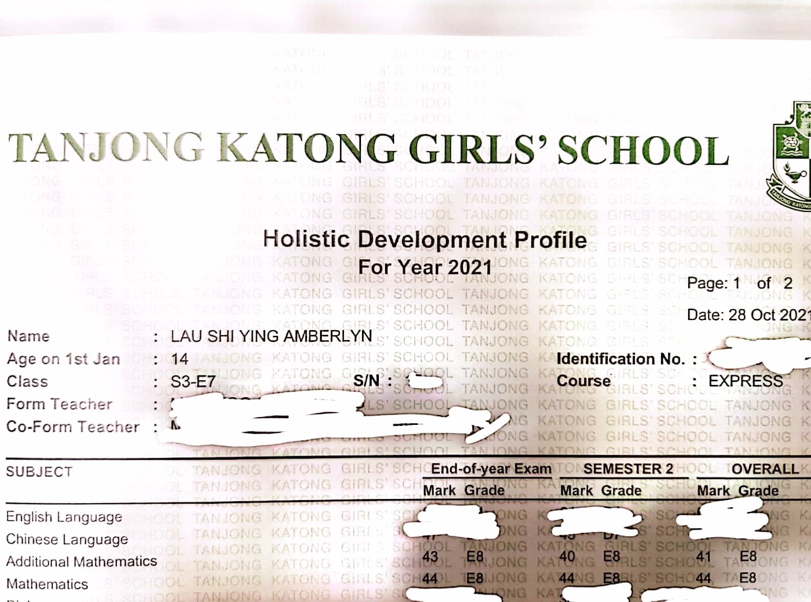 Picture of Emath and Amath Result Slip