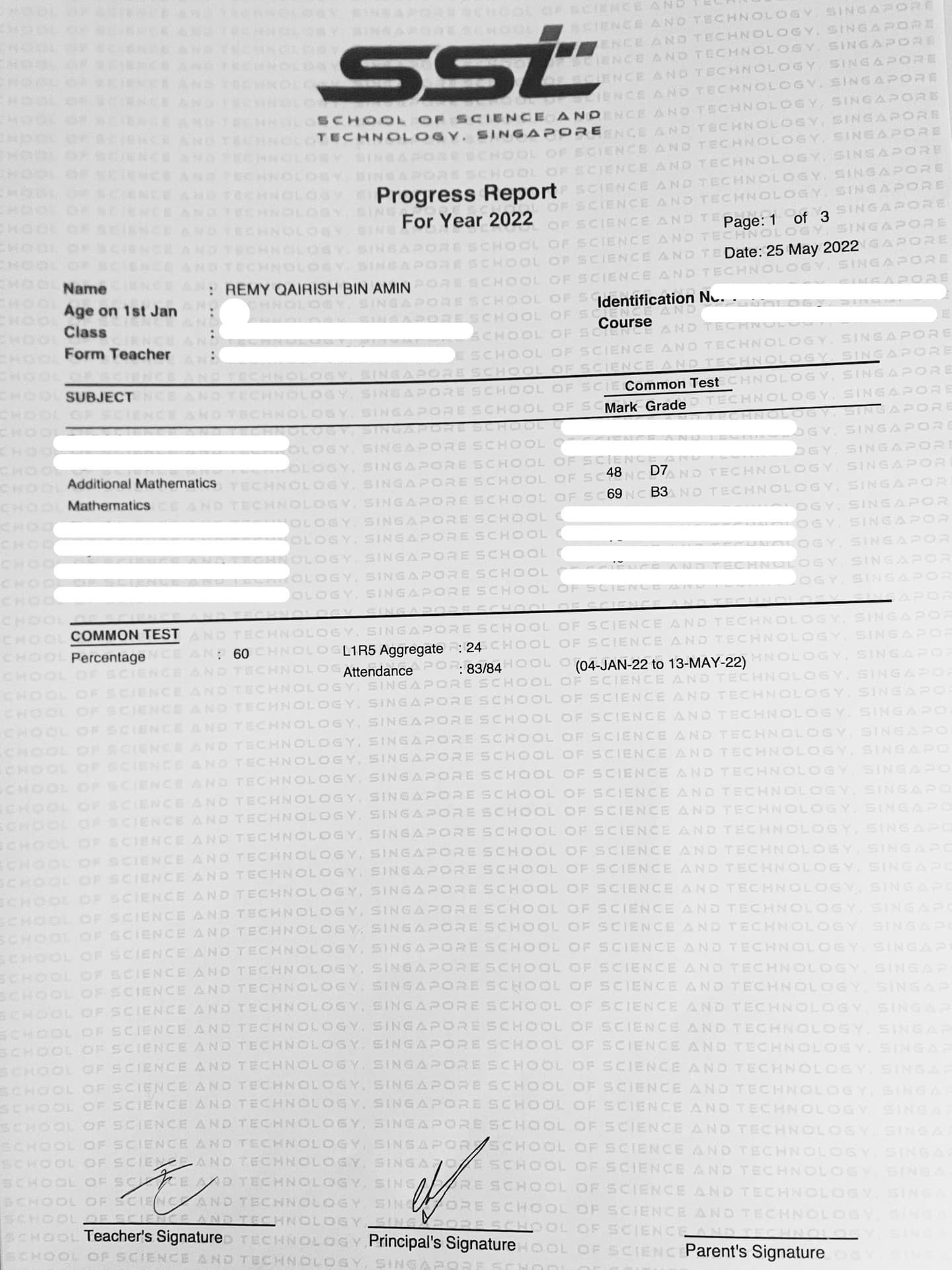 Picture of MasterMaths Student Remy Qairish Before Result