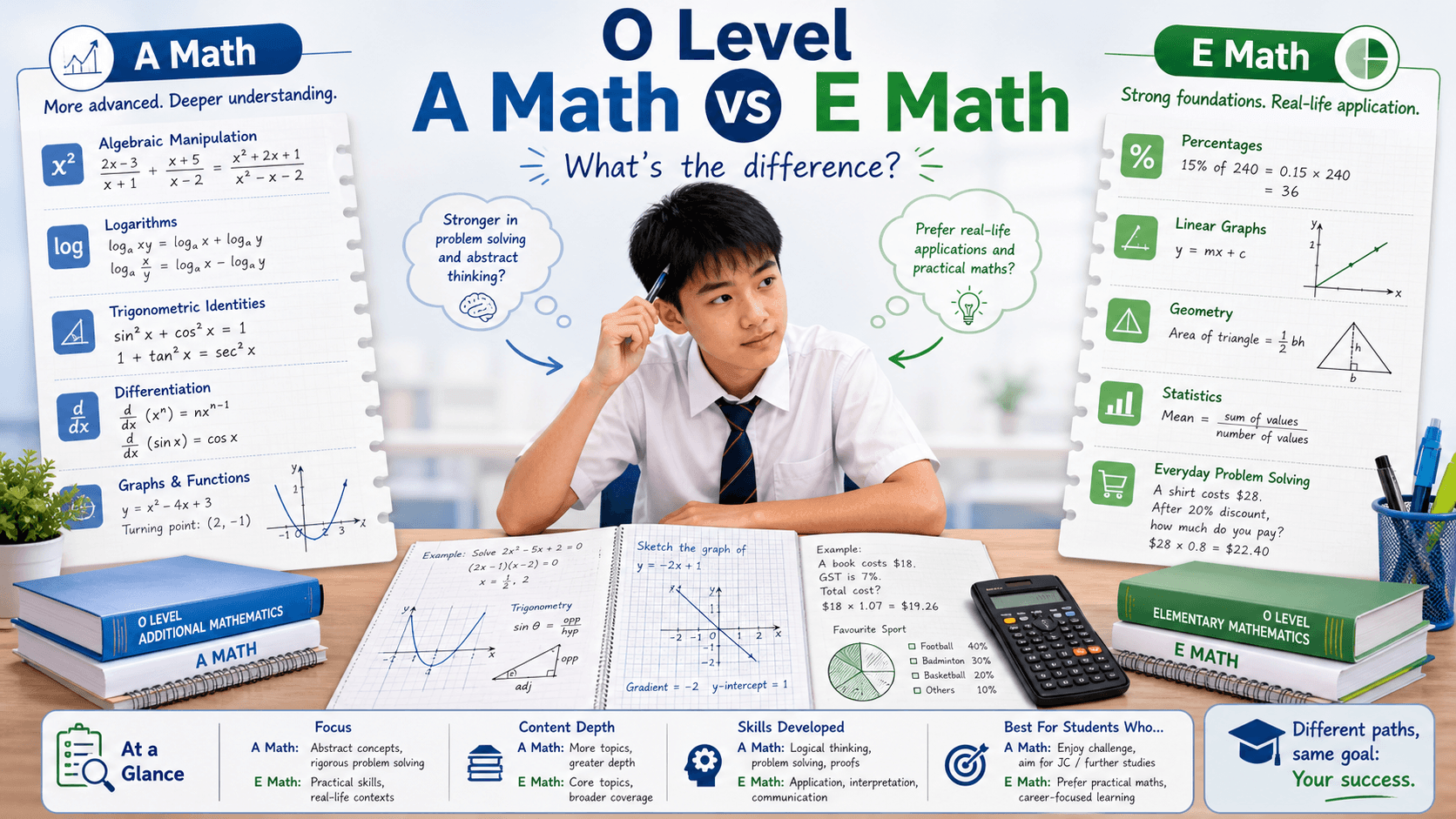 A math vs E math comparison for O Level students